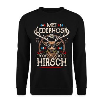 Trachtenshirt Herren Trachten T-Shirt Lederhose - Unisex Pullover - Schwarz - Vorne - Alina (178cm) & Michal (187cm)