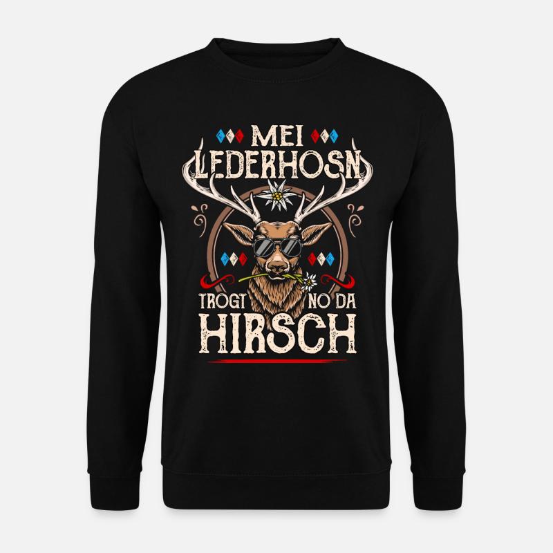 Trachtenshirt Herren Trachten T-Shirt Lederhose - Unisex Pullover - Schwarz