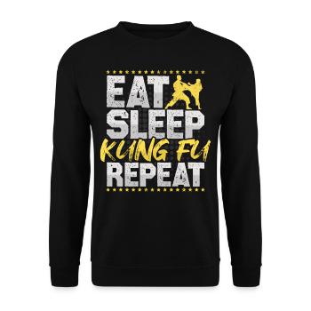 Kung Fu Eat Sleep Repeat Kampfkunst Kampfsport - Unisex Pullover - Schwarz - Vorne - Alina (178cm) & Michal (187cm)