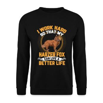 Harzer Fuchs arbeite hart altdeutscher Hütefuchs - Unisex Pullover - Schwarz - Vorne - Alina (178cm) & Michal (187cm)