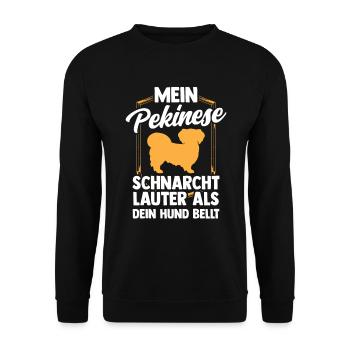 Pekinese schnarcht lauter Peking-Palasthund - Unisex Pullover - Schwarz - Vorne - Alina (178cm) & Michal (187cm)