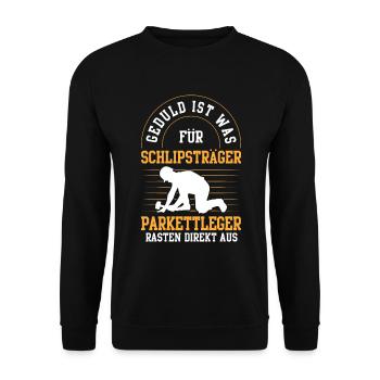 Parkettleger rasten direkt aus Fußbodenleger - Unisex Pullover - Schwarz - Vorne - Alina (178cm) & Michal (187cm)