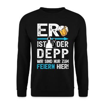 JGA Männer T-Shirt Junggesellenabschied Poltern - Unisex Pullover - Schwarz - Vorne - Alina (178cm) & Michal (187cm)