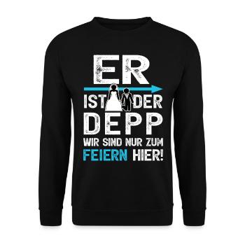 JGA T-Shirt Männer Junggesellenabschied Polterer - Unisex Pullover - Schwarz - Vorne - Alina (178cm) & Michal (187cm)