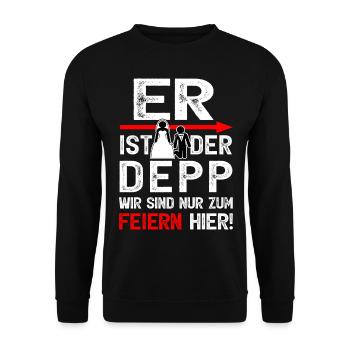 Junggesellenabschied Männer T-Shirt JGA Poltern - Unisex Pullover - Schwarz - Vorne - Alina (178cm) & Michal (187cm)