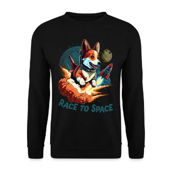 SpaceDog Hund Hundeliebhaber Weltall Design - Unisex Pullover - Schwarz - Vorne - Alina (178cm) & Michal (187cm)