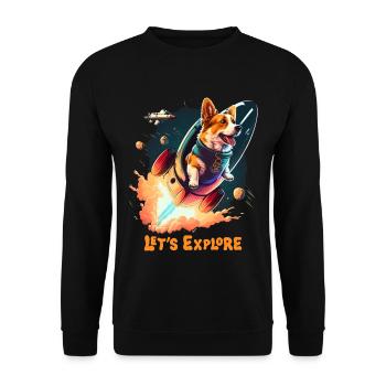 SpaceDog Hund Hundeliebhaber Weltall Design - Unisex Pullover - Schwarz - Vorne - Alina (178cm) & Michal (187cm)