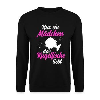 Mädchen das Kugelfisch liebt Riesenkugelfisch - Unisex Pullover - Schwarz - Vorne - Alina (178cm) & Michal (187cm)