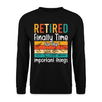 Retiré enfin Il est temps pour les choses importantes - Sweat-shirt Unisexe - noir - Devant - Alina (178cm) & Michal (187cm)
