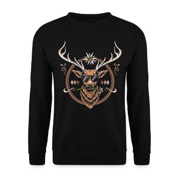 Hirsch Shirt Trachtenshirt Herren Trachten T-Shirt - Unisex Pullover - Schwarz - Vorne - Alina (178cm) & Michal (187cm)