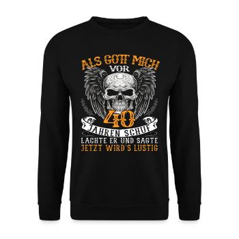 40. Geburtstag - Motorradfahrer & Biker - Unisex Pullover - Schwarz - Vorne - Alina (178cm) & Michal (187cm)