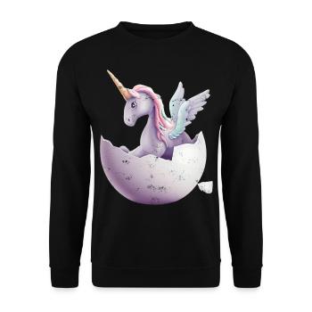 Baby Einhorn schlüpft aus Ei - Unisex Pullover - Schwarz - Vorne - Alina (178cm) & Michal (187cm)