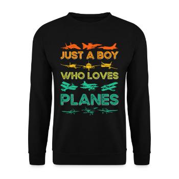 Just a Boy who loves Planes - Unisex Pullover - Schwarz - Vorne - Alina (178cm) & Michal (187cm)