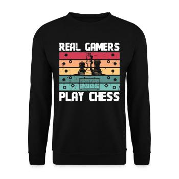 Real Gamer play chess - Unisex Sweatshirt - black - Front - Alina (178cm) & Michal (187cm)