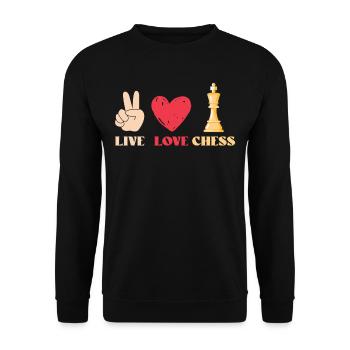Funny Chess saying Design - Unisex Sweatshirt - black - Front - Alina (178cm) & Michal (187cm)