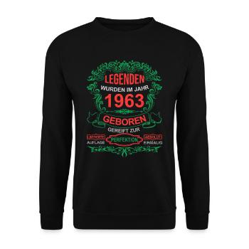 Legenden wurden im Jahr 1963 geboren - Unisex Pullover - Schwarz - Vorne - Alina (178cm) & Michal (187cm)