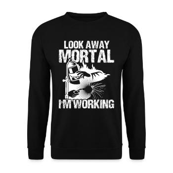 Look away i'm Working - Unisex Pullover - Schwarz - Vorne - Alina (178cm) & Michal (187cm)