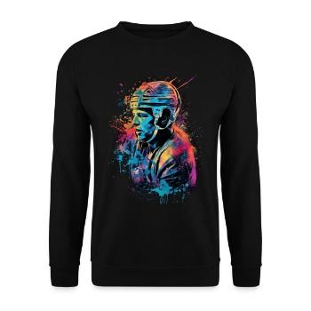 Bunter Eishockey Spieler Geschenk Eishockey Fans - Unisex Pullover - Schwarz - Vorne - Alina (178cm) & Michal (187cm)
