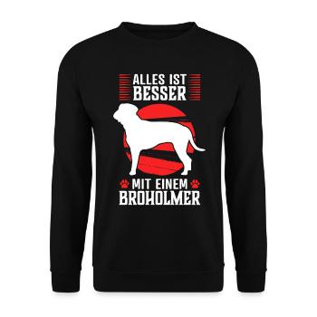 Alles ist besser mit Broholmer Dänische Dogge - Unisex Pullover - Schwarz - Vorne - Alina (178cm) & Michal (187cm)