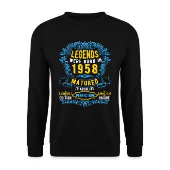 Les légendes sont nées en 1958 Anniversaire - Sweat-shirt Unisexe - noir - Devant - Alina (178cm) & Michal (187cm)