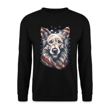Schäferhund Amerikanische Flagge stolzer Hund - Unisex Pullover - Schwarz - Vorne - Alina (178cm) & Michal (187cm)