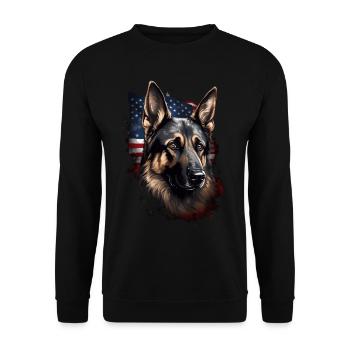 Schäferhund Amerikanische Flagge stolzer Hund - Unisex Pullover - Schwarz - Vorne - Alina (178cm) & Michal (187cm)