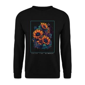 Psychedelische Sonnenblumen Garten Natur - Unisex Pullover - Schwarz - Vorne - Alina (178cm) & Michal (187cm)