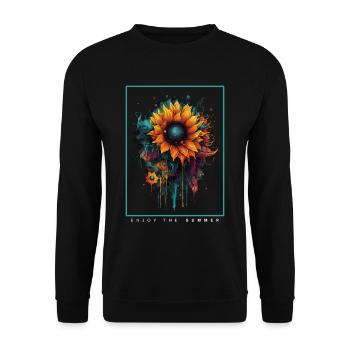Psychedelische Sonnenblumen Garten Natur - Unisex Pullover - Schwarz - Vorne - Alina (178cm) & Michal (187cm)