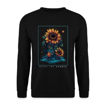 Psychedelische Sonnenblumen Garten Natur Geschenk - Unisex Pullover - Schwarz - Vorne - Alina (178cm) & Michal (187cm)