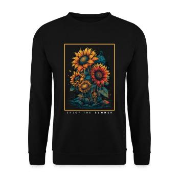 Psychedelische Sonnenblumen Garten Natur Geschenk - Unisex Pullover - Schwarz - Vorne - Alina (178cm) & Michal (187cm)