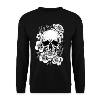 Aesthetic Floral Skull Art Gift - Unisex Sweatshirt - black - Front - Alina (178cm) & Michal (187cm)