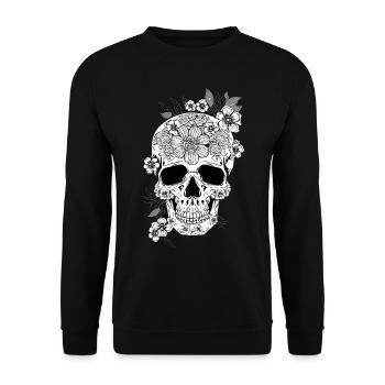 Aesthetic Floral Skull Art Gift - Unisex Sweatshirt - black - Front - Alina (178cm) & Michal (187cm)
