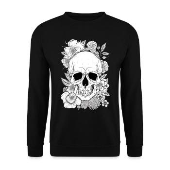Aesthetic Floral Skull Art Gift - Unisex Sweatshirt - black - Front - Alina (178cm) & Michal (187cm)
