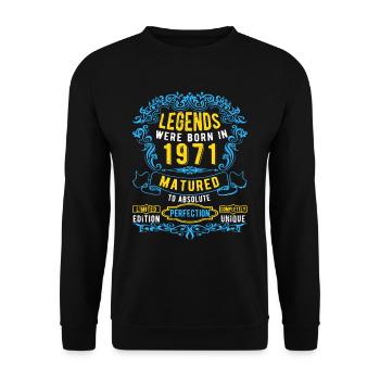 Les légendes sont nées en 1971 Anniversaire - Sweat-shirt Unisexe - noir - Devant - Alina (178cm) & Michal (187cm)