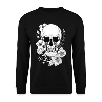 Totenkopf mit Blumen Kunst - Unisex Pullover - Schwarz - Vorne - Alina (178cm) & Michal (187cm)