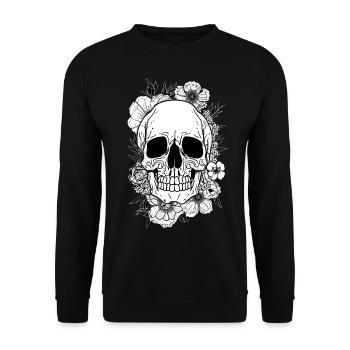 Totenkopf mit Blumen Kunst - Unisex Pullover - Schwarz - Vorne - Alina (178cm) & Michal (187cm)