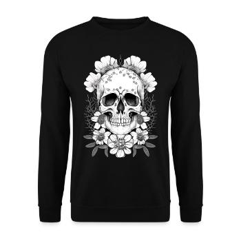 Totenkopf mit Blumen Kunst - Unisex Pullover - Schwarz - Vorne - Alina (178cm) & Michal (187cm)