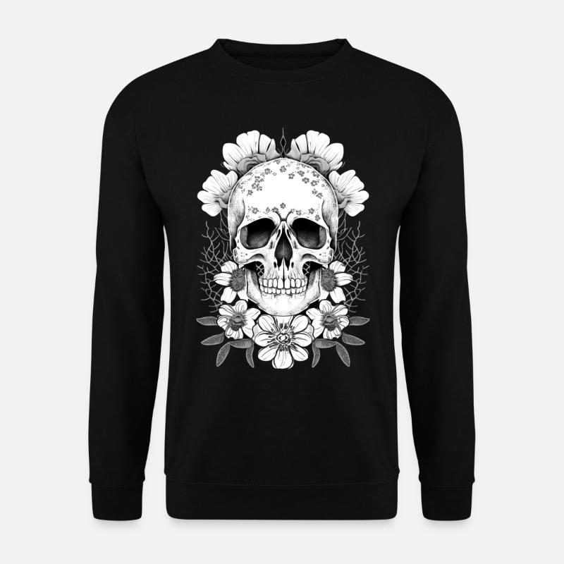 Crâne avec fleurs Art - Sweat-shirt Unisexe - noir