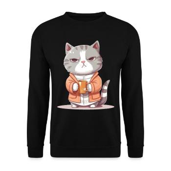 Cat Café Tasse Café Pyjama Dessin Animé Drôle - Sweat-shirt Unisexe - noir - Devant - Alina (178cm) & Michal (187cm)