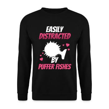 Distrait par le poisson-globe Poisson-globe géant - Sweat-shirt Unisexe - noir - Devant - Alina (178cm) & Michal (187cm)