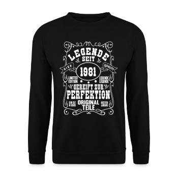 1981 geboren Mann Deko Lustig - Unisex Pullover - Schwarz - Vorne - Alina (178cm) & Michal (187cm)