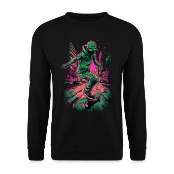 Cooler Skater Skateboard - Unisex Pullover - Schwarz - Vorne - Alina (178cm) & Michal (187cm)