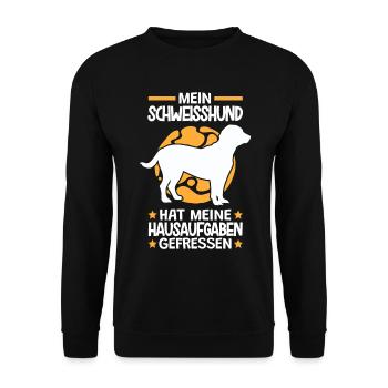 Hannoverscher Schweißhund Hausaufgaben gefressen - Unisex Pullover - Schwarz - Vorne - Alina (178cm) & Michal (187cm)