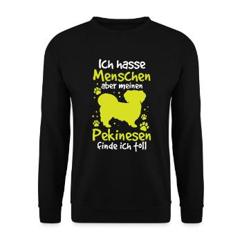 Pekinese finde ich toll Peking-Palasthund - Unisex Pullover - Schwarz - Vorne - Alina (178cm) & Michal (187cm)