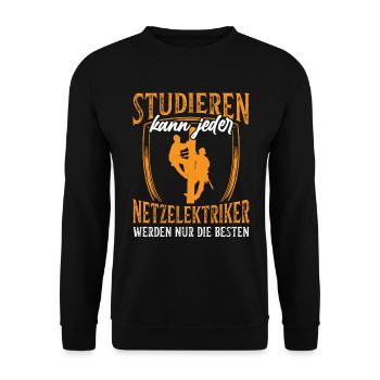 Nur die Besten werden Netzelektriker - Unisex Pullover - Schwarz - Vorne - Alina (178cm) & Michal (187cm)