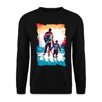 Vater und Sohn Eishockey Vatertags Geschenk - Unisex Pullover - Schwarz - Vorne - Alina (178cm) & Michal (187cm)