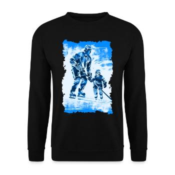 Vater und Sohn Eishockey Vatertags Geschenk - Unisex Pullover - Schwarz - Vorne - Alina (178cm) & Michal (187cm)