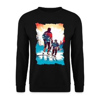 Vater und Sohn Eishockey Vatertags Geschenk - Unisex Pullover - Schwarz - Vorne - Alina (178cm) & Michal (187cm)