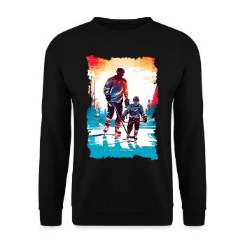 Vater und Sohn Eishockey Vatertags Geschenk - Unisex Pullover - Schwarz - Vorne - Alina (178cm) & Michal (187cm)