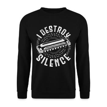 Mundharmonikaspieler I Destroy Silence - Unisex Pullover - Schwarz - Vorne - Alina (178cm) & Michal (187cm)